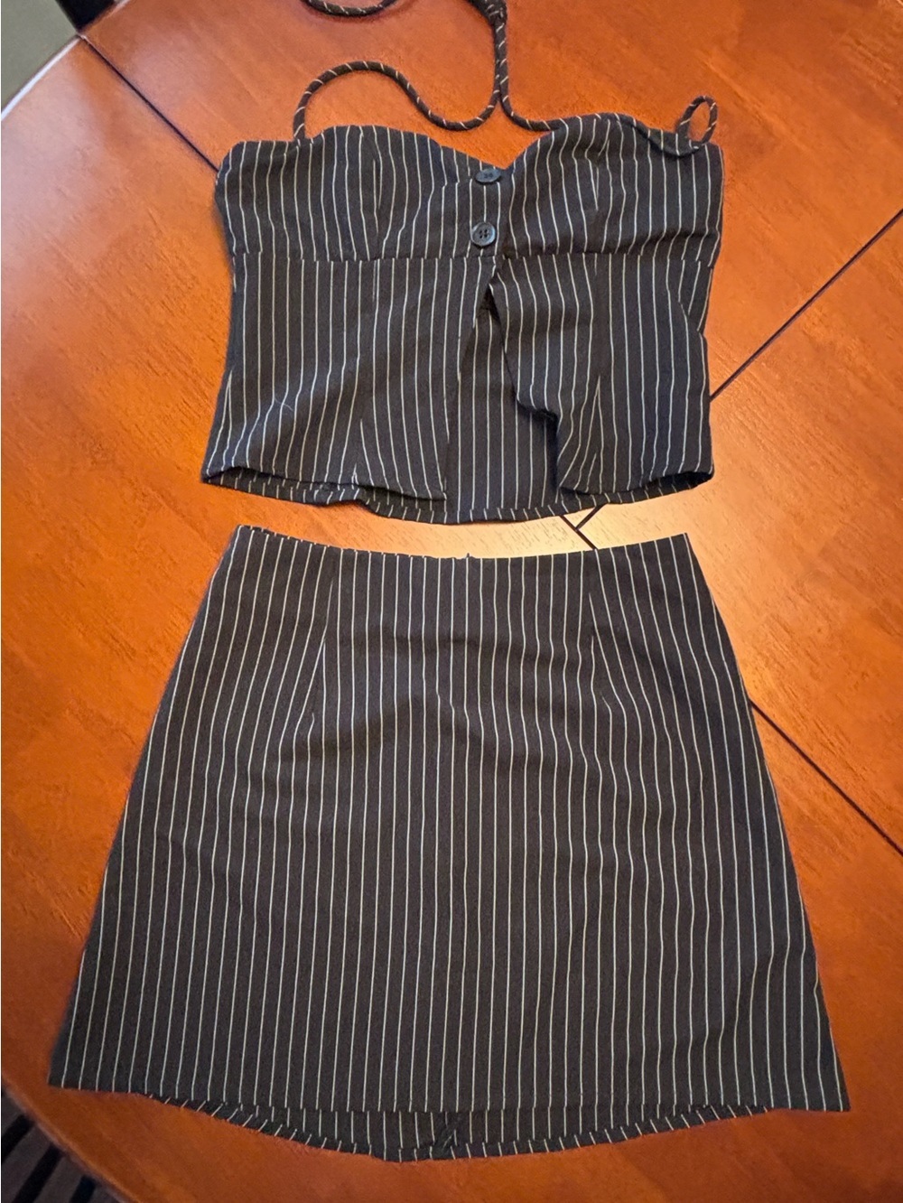 Princess Polly Black Pinstripe Two-Piece Skirt Set